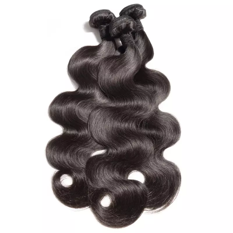 Body wave virgin remy rambut manusia hitam menenun sambungan berkas