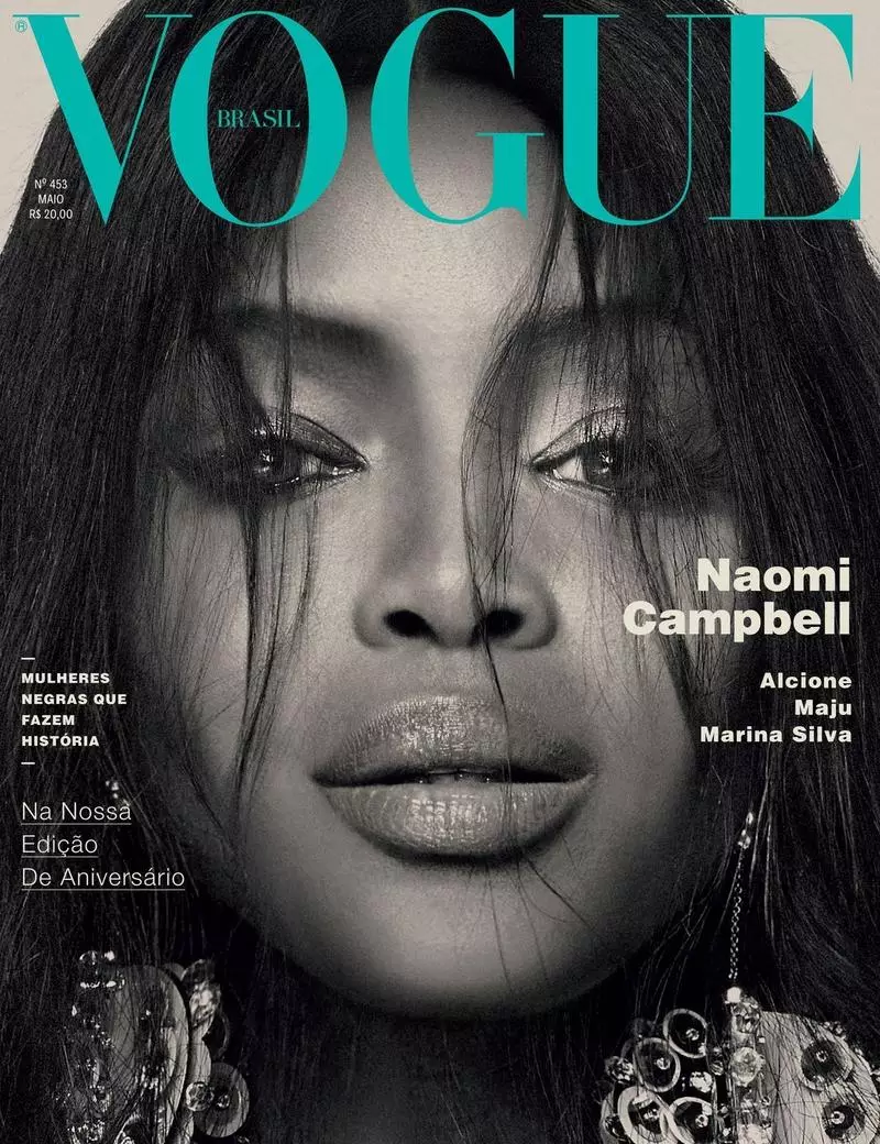 Naomi Campbell Vogue Brazil May 2016-nın üz qabığında. Foto: Bob Wolfenson