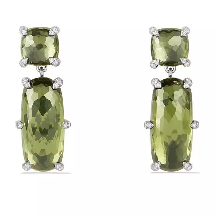 David Yurman Chatelaine Faceted Green Orchid Drop Earrings dengan Berlian