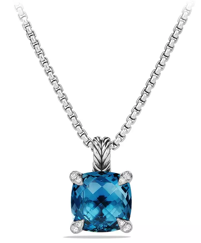 David Yurman Chatelaine Hampton Collier à pendentif topaze bleue