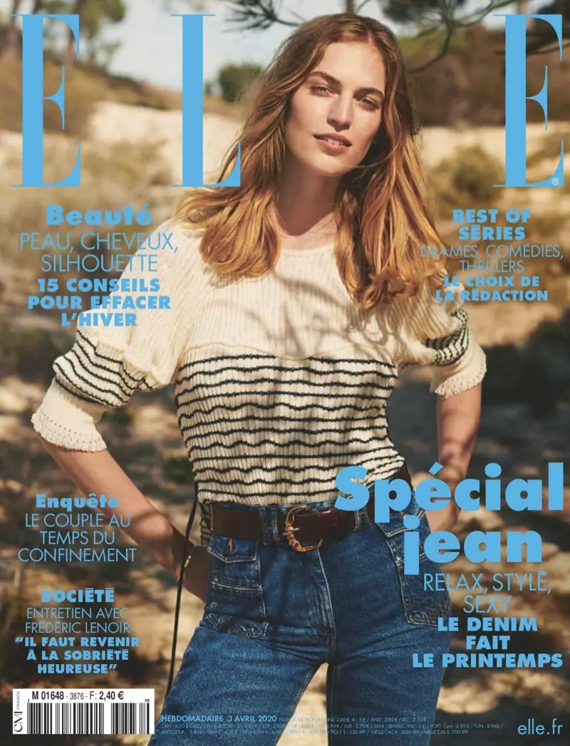 Vanessa Axente Poses in Cool Denim Mitady an'i ELLE France