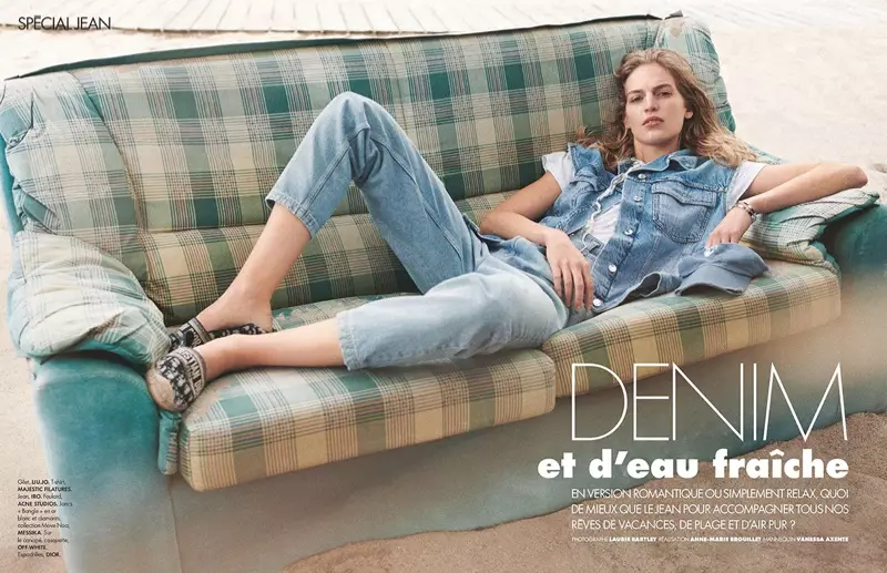 Vanessa Axente poseert in coole denim looks voor ELLE France