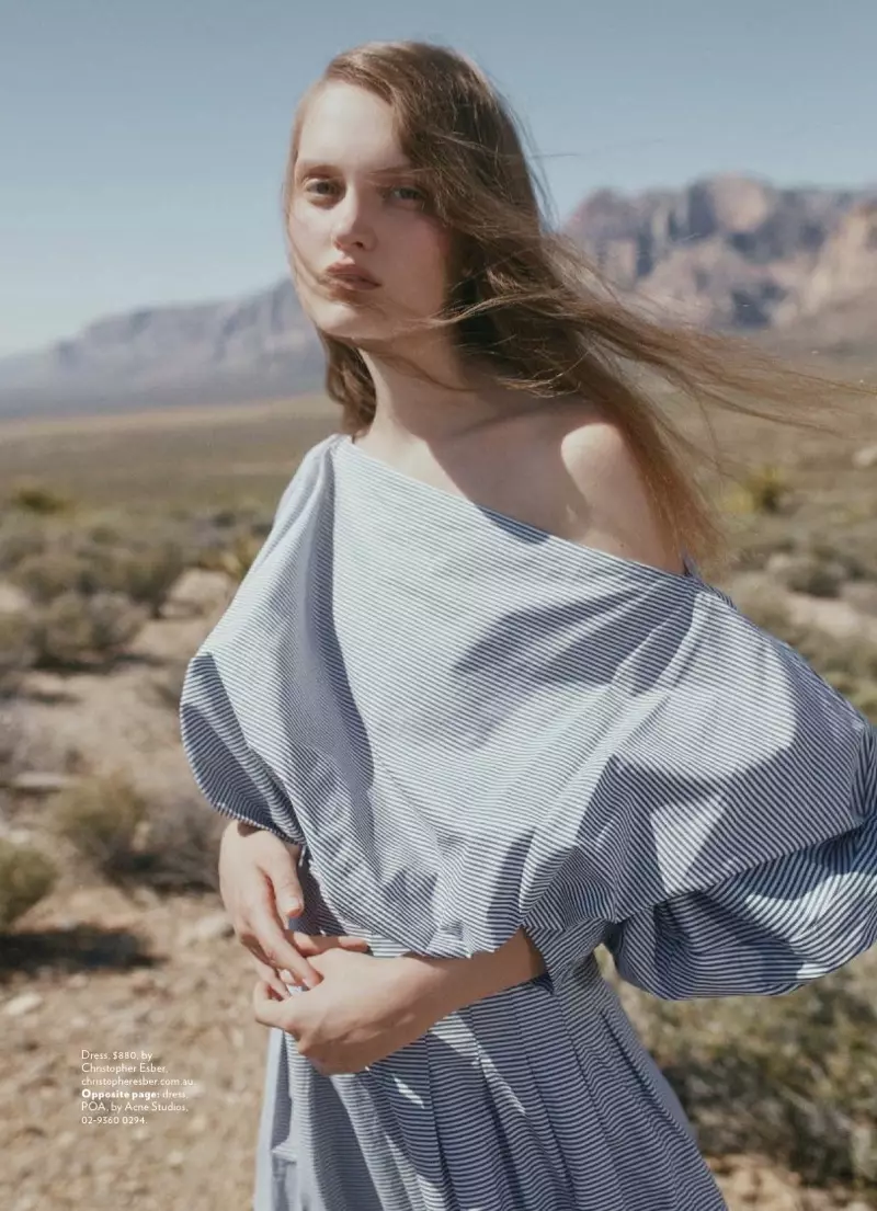 Victoria Anderson modellerer elegante ørkenstiler for Marie Claire Australia