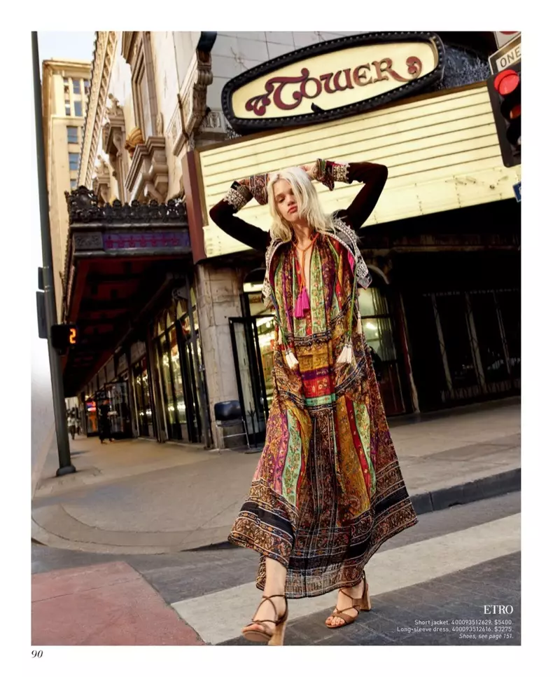 Etro Embroidered Silk Jacket $5,400, Etro Printed Silk Caftan $3,275 සහ Jimmy Choo Margo 80 Cork-Heel Leather Lace-Up Sandals $750