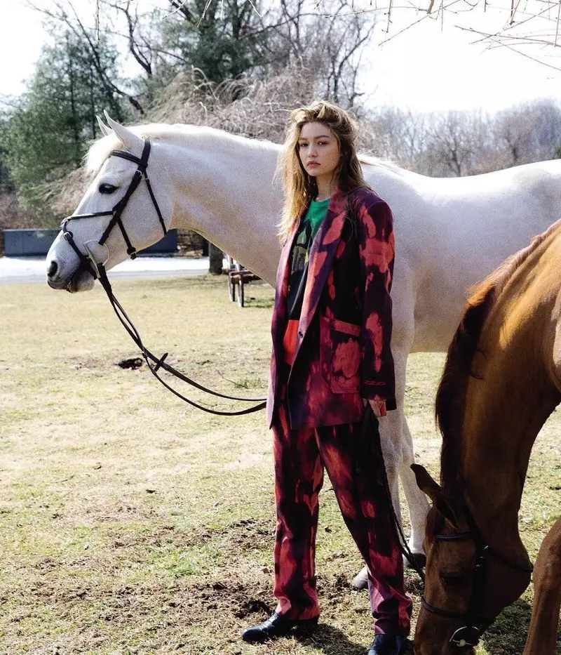 Gigi Hadid Models Farm Fashions pro Vogue Czechoslovakia