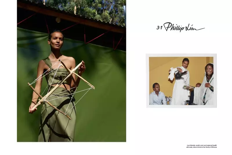 Sary avy amin'ny fampielezan-kevitr'i 3.1 Phillip Lim tamin'ny lohataona 2016 nilalao an'i Liya Kebede