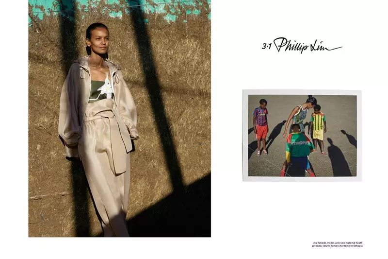 Liya Kebede در کمپین تبلیغاتی 3.1 Phillip Lim در بهار 2016 ژست می گیرد.