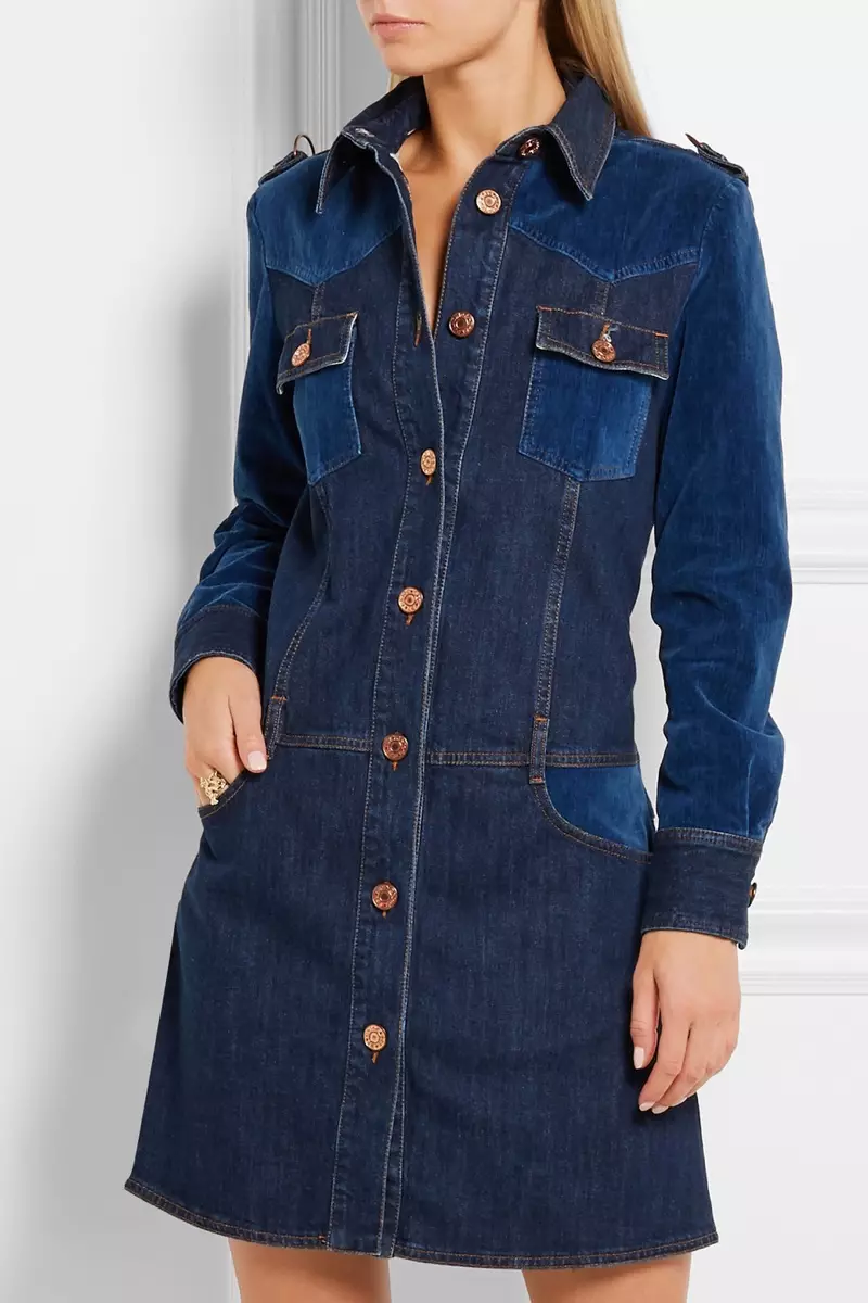 Bheka ngo-Chloe Patchwork Stretch Denim Mini Dress