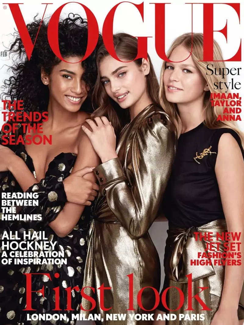 Taylor Hill, Imaan Hammam និង Anna Ewers Shine នៅលើគម្របខែកុម្ភៈរបស់ Vogue UK (រូបថត)