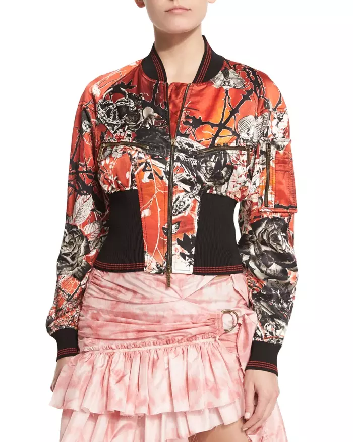 Roberto Cavalli Printed Silk Bomber Jacket