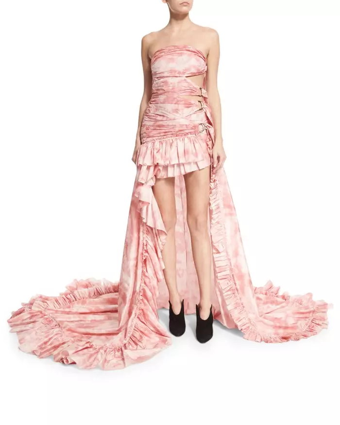 Roberto Cavalli Strapless Tie-Dye Cutout High Low Pink Gown