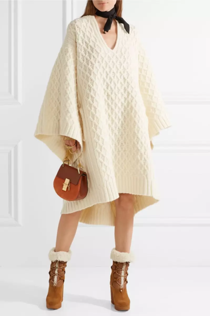 Chloe Oversized Cable Knit Wool Sweater Dress