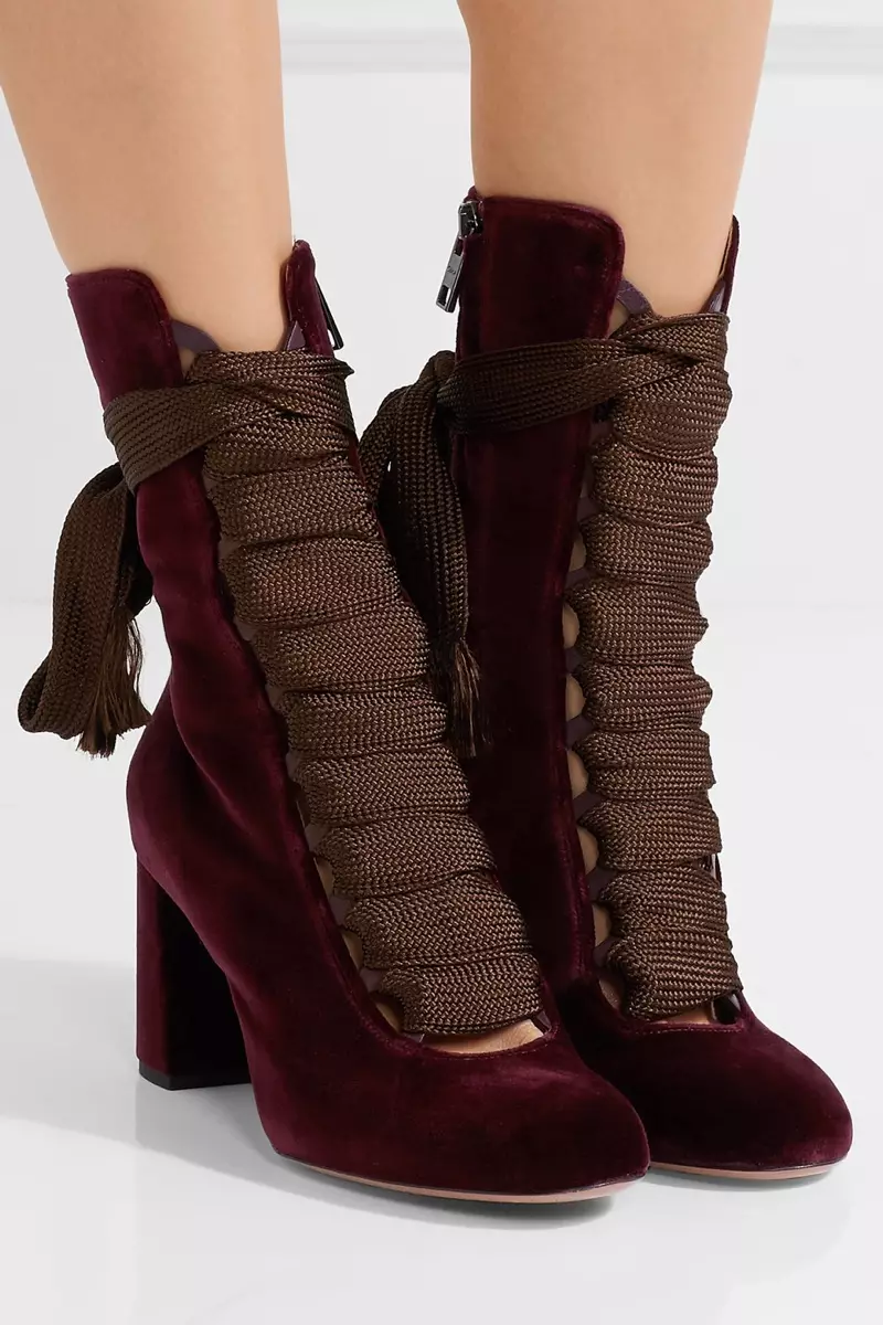 Μποτάκια Chloe Lace-up Velvet Ankle Boots