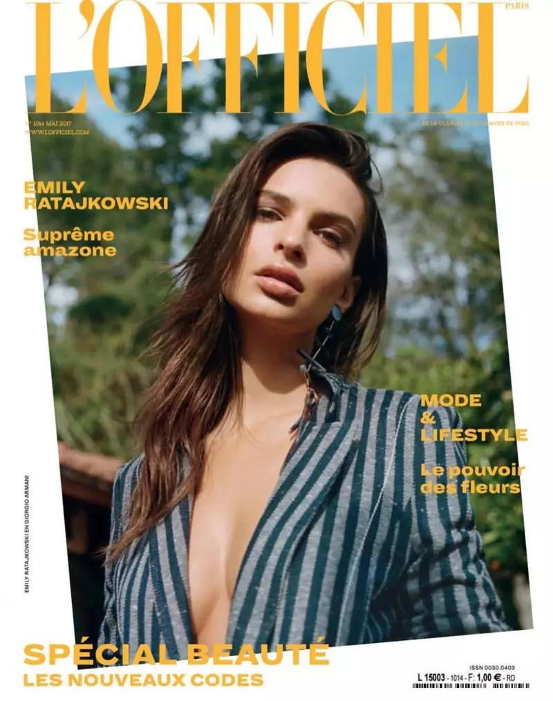 Emily Ratajkowski 在 L'Officiel Paris 2017 年 5 月的封面上