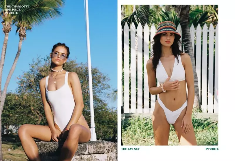 Robin Holzken, oblečen v belo, spredaj Frankies Bikinis pomlad-poletje 2020 lookbook