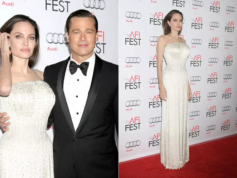 Angelina Jolie Yerekana muri Custom-Made Versace muri AFI Premiere ya 'By The Sea'