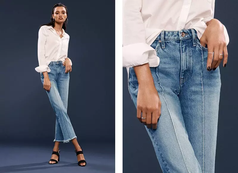 Ihembe likakotini le-H&M, I-Straight Cropped High Jeans kanye nama-Mitation Suede Sandals