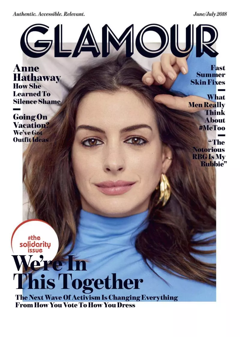 Anne Hathaway sou Glamour Magazine jen-jiyè 2018 Cover