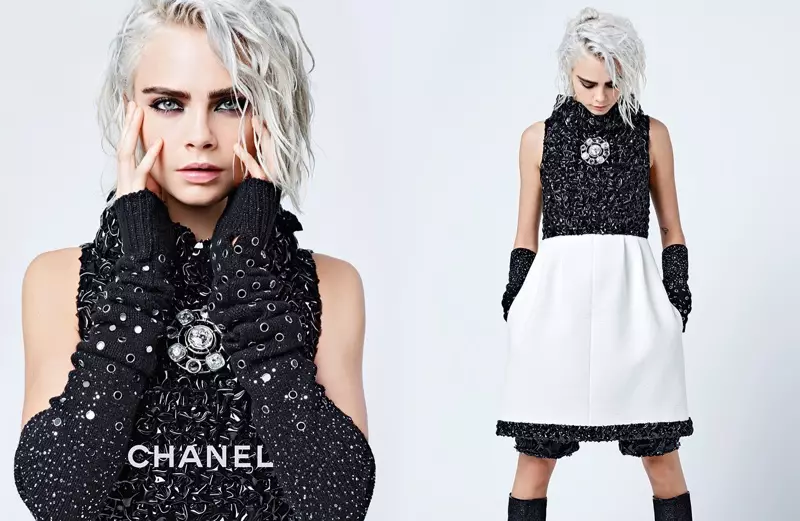 Delwedd o ymgyrch hysbysebu cwymp Chanel 2017 gyda Cara Delevingne