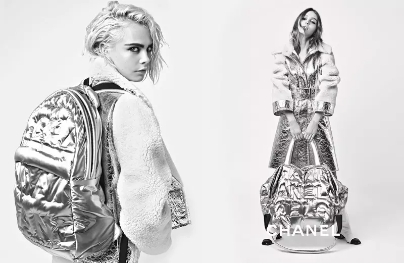 Cara Delevingne a Lily-Rose Depp yn disgleirio mewn arian ar gyfer ymgyrch Chanel yn yr hydref-gaeaf 2017