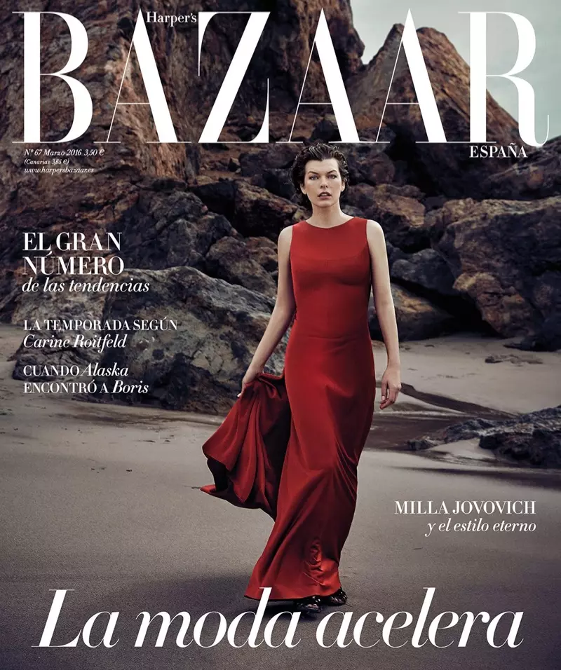 Milla Jovovich auf der Titelseite von Harper's Bazaar Spanien März 2016