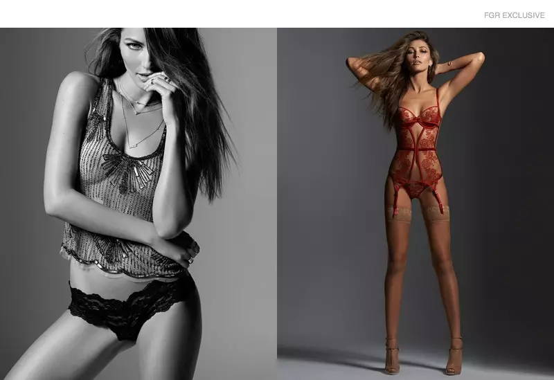 (L) Andrea Salazar Seta Beaded Top, Fleur Dul Mar Underwear, Nadri Layered Necklaces, Gorjana Stackable Rings (R) Agent Provocateur Lingerie Set, Wolford Hosiery, Christian Louboutin Peep Toe Minkoff, Aurelie Bidermann & Rebbeca Minkoff Cuffs, Ear Cuff Scuffs