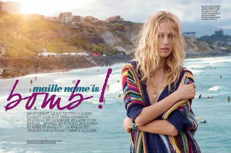 Zippora Seven Takes to the Beach in Autumn Knitwear por Elle France septembro 2012