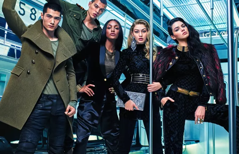 Topmodellen Jourdan Dunn, Gigi Hadid en Kendall Jenner in Balmain x H&M-campagne