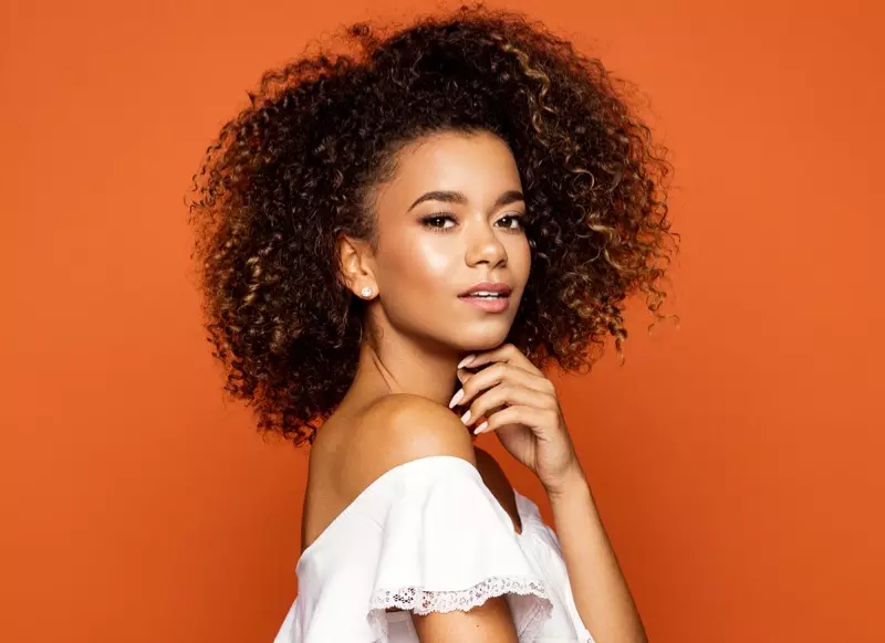 Curly Hair Black Model Off Shoulder Top