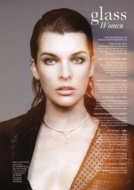 Milla Jovovich Pozas en Elegantaj Aspektoj por Vitra Revuo