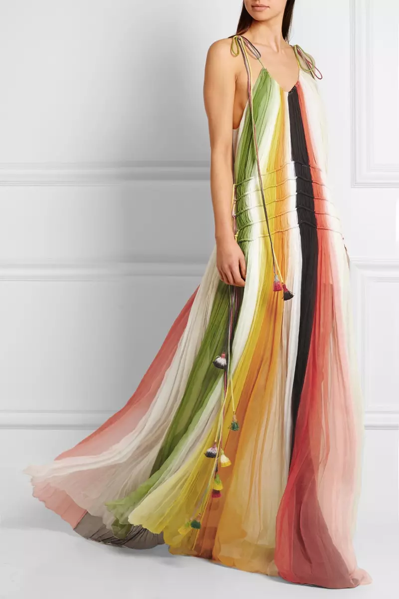 Chloe Tasseled Striped Silk Crepon Gown