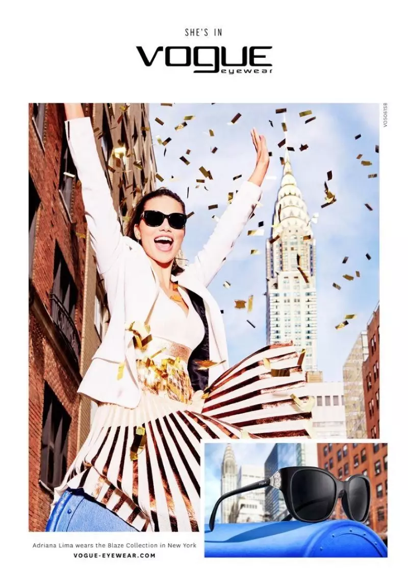 O Adriana Lima o loʻo tu i tafatafa o le Chrysler Building mo le tauvaga a le Vogue Eyewear 2016