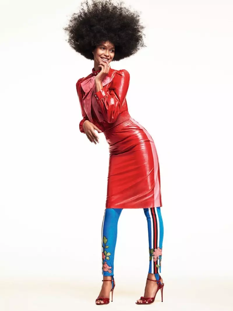 Rocking an afro, Lais Ribeiro model Gucci jacket ແລະ skirt