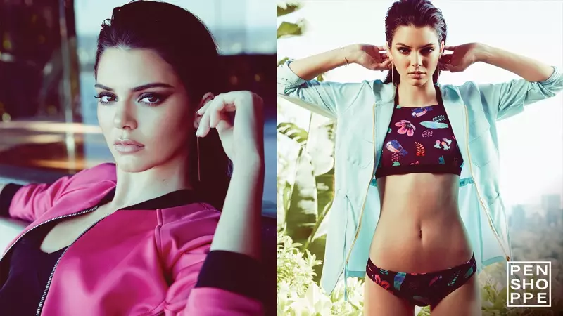 Kendall Jenner předvádí své vyrýsované tělo v horním dílu bikin s ohlávkovým výstřihem a spodním díle s potiskem