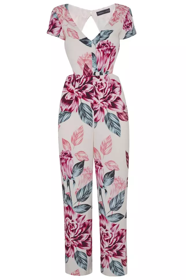 E Jumpsuit mat Blummendruck aus der Kendall & Kylie Jenner x Topshop Kollektioun