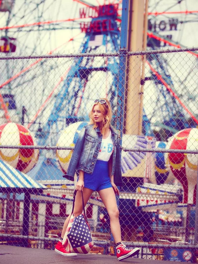 Camille Rowe Sports Americana Style for Free People's June Lookbook