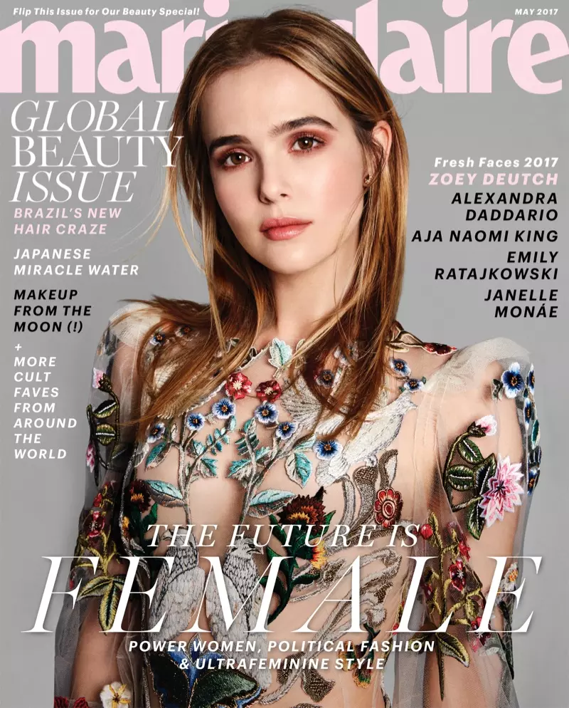 Zoey Deutch 2017 m. gegužės mėnesio Marie Claire viršelyje