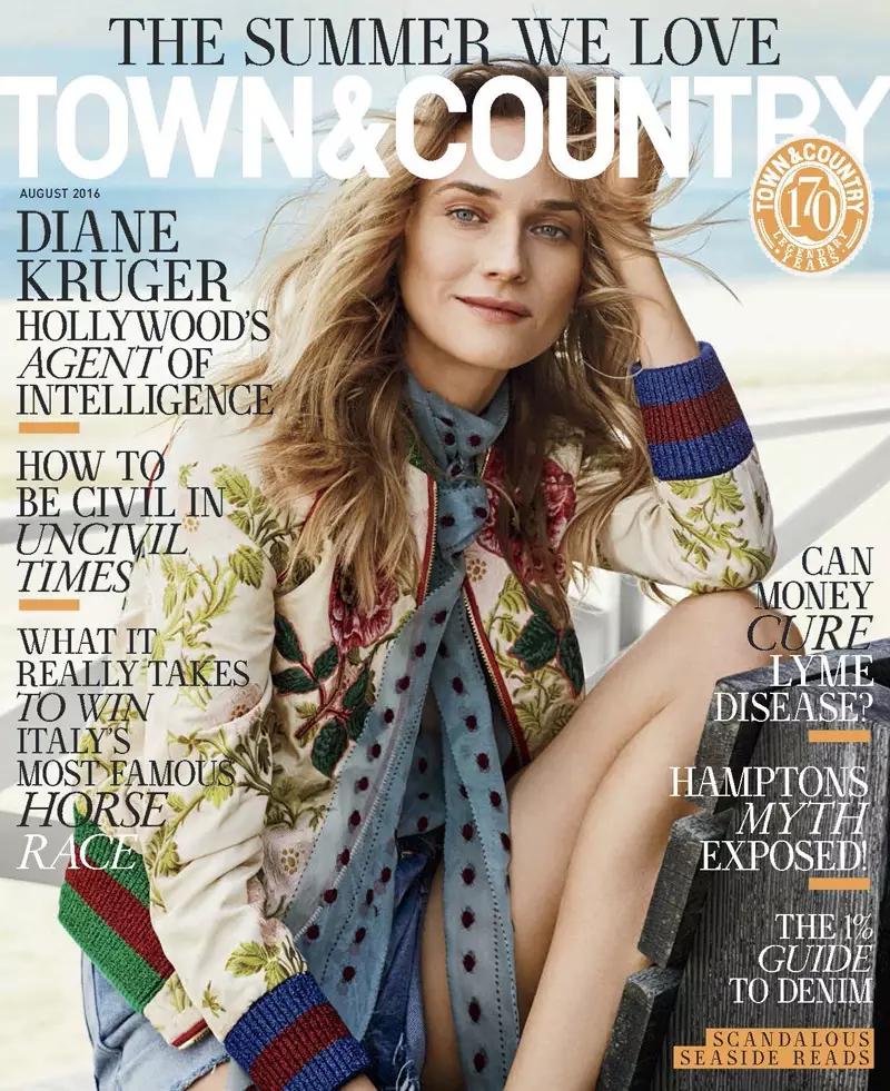 Дайан Крюгер на обложке журнала Town & Country, август 2016 г.