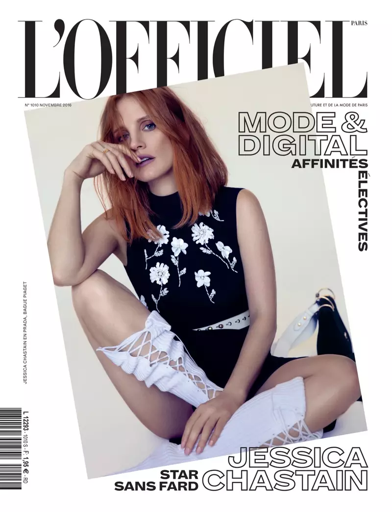 Джесика Частейн на корицата на L'Officiel Paris ноември 2016 г