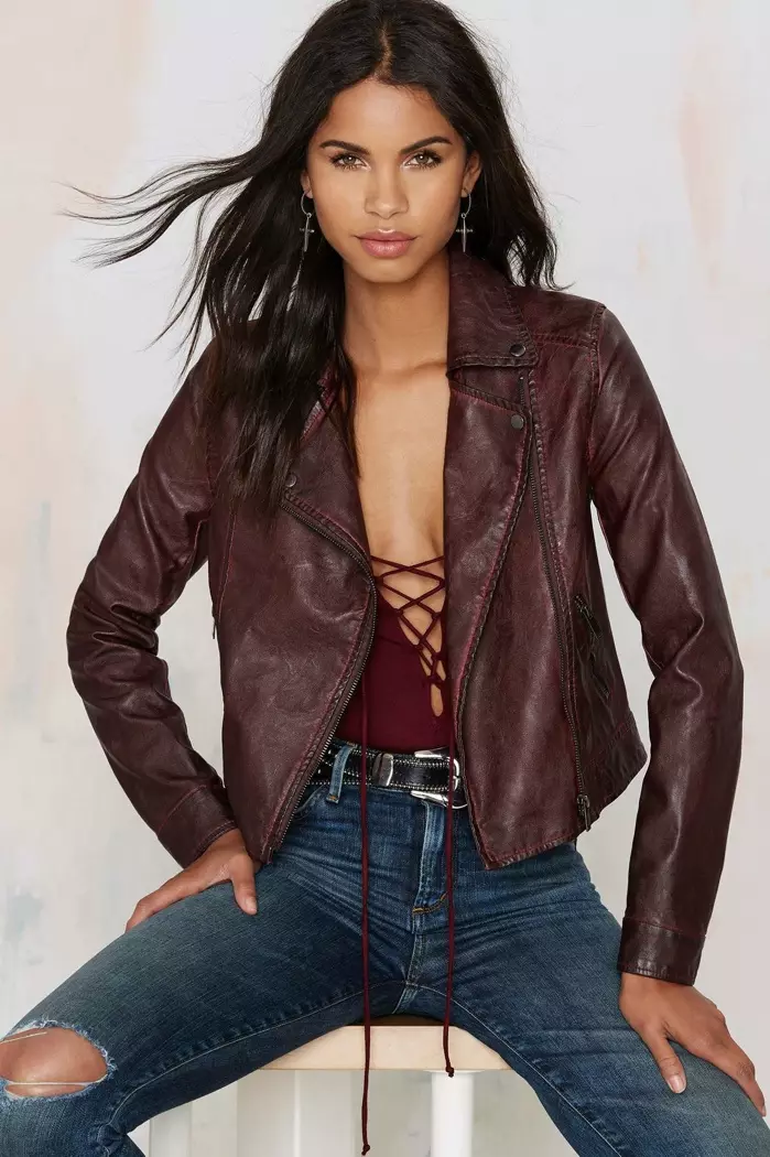 Nasty Gal Faux Leather Jacket σε Βουργουνδία