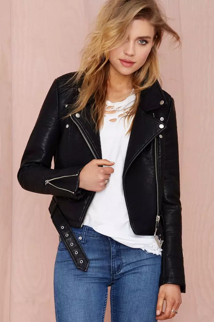 Nasty Gal Faux Tawv Jacket nrog Zipper Qhia