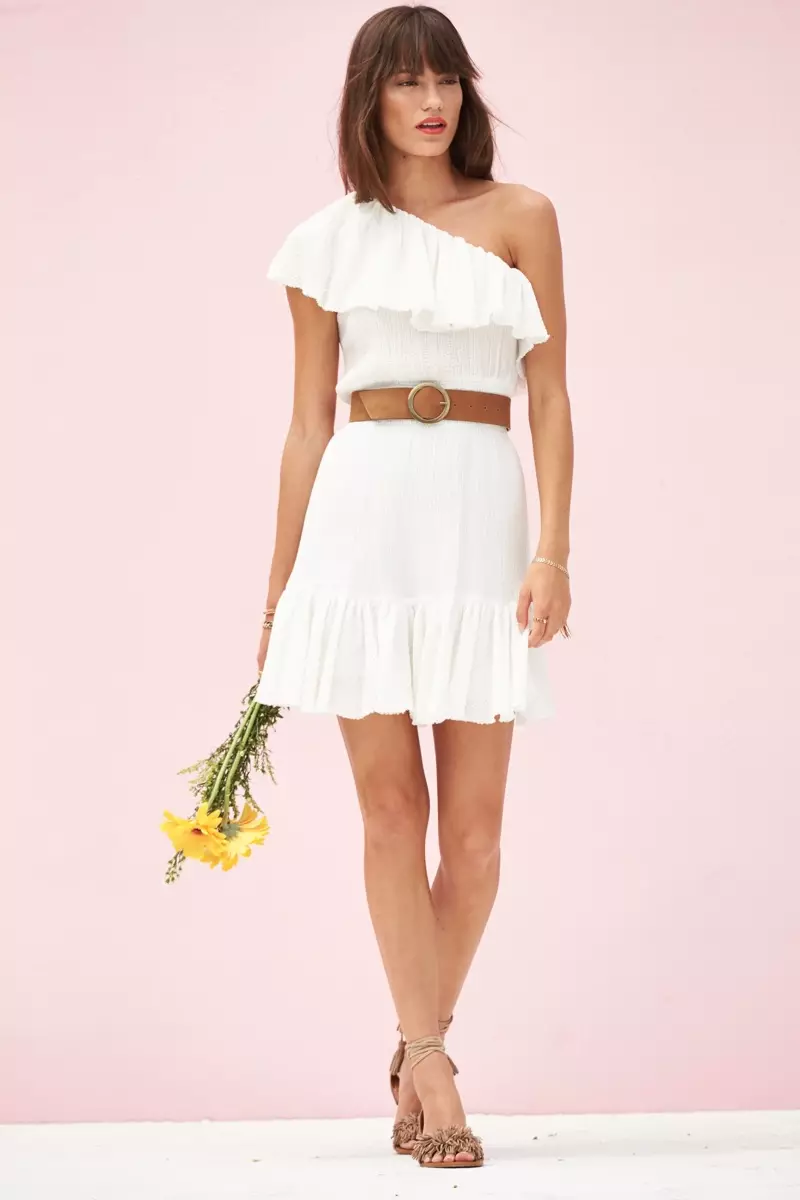 Rebecca Taylor Vestido de gaze de um ombro e cinto B-Low the Belt Bell Bottom Hip Belt