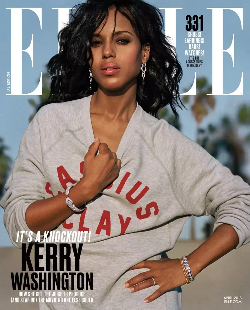 Kerry Washington op ELLE Magazine april 2016 Cover