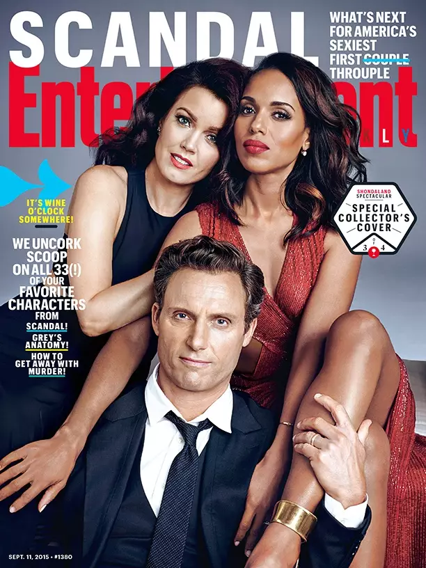 Bellamy Young, Kerry Washington kaj Tony Goldwyn sur Entertainment Weekly la 11-an de septembro 2015 kovro