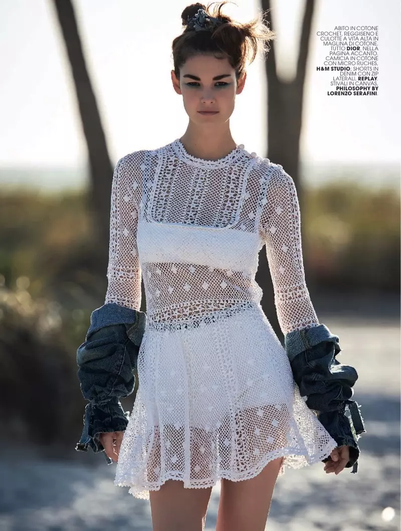 Ophelie Guillermand Rocks Denim & Lace in Marie Claire Italië