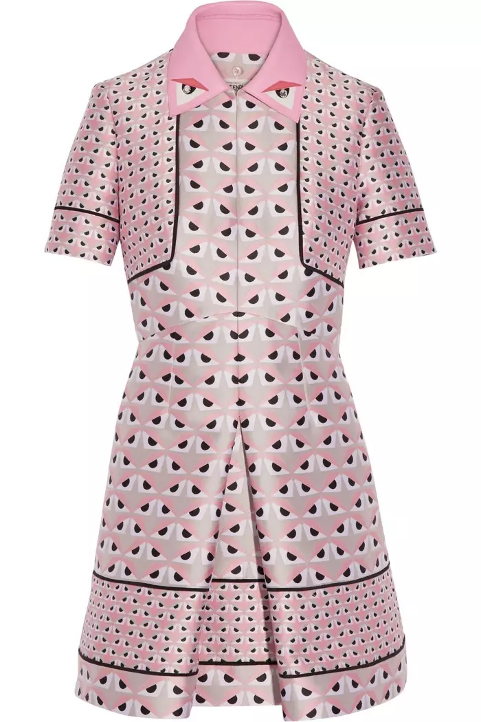 Fendi Leather Trimmed Jacquard Mini Dress