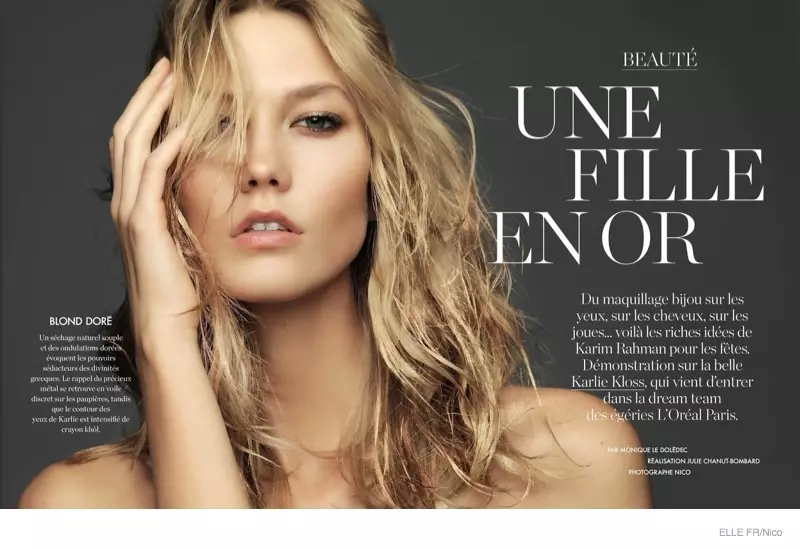 Karlie Kloss는 Elle France의 메이크업 스토리에서 황금 여신입니다.