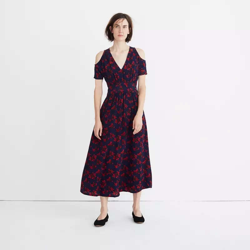 Madewell x No. 6 Silk Open-Shoulder Dress katika Vintage Rose $168