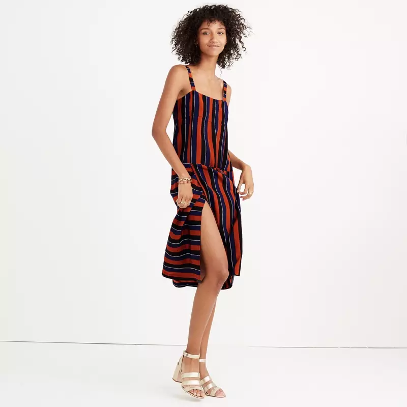 Madewell x No. 6 Silk Patchwork Shift-kjole i Multi-Stripe $168