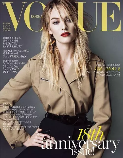 Candice Swanepoel, Anja Rubik, Joan Smalls + Pli Kovrilo Vogue Koreio aŭgusto 2014